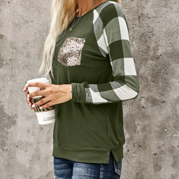 💜 New Plaid Sleeve Top - Picture 2 of 7